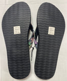 Lia Women’s Black With Tropical Strap Flip Flops Sandals