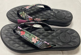 Lia Women’s Black With Tropical Strap Flip Flops Sandals