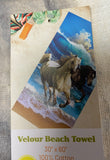 Wild Horses Beach Velour Beach Towel