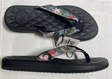 Lia Women’s Black With Tropical Strap Flip Flops Sandals