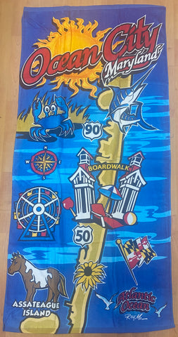Ocean City, Maryland Map Beach Towel