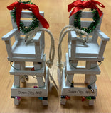 Lifeguard Chair Christmas Ornaments Ocean City, MD Set of 2